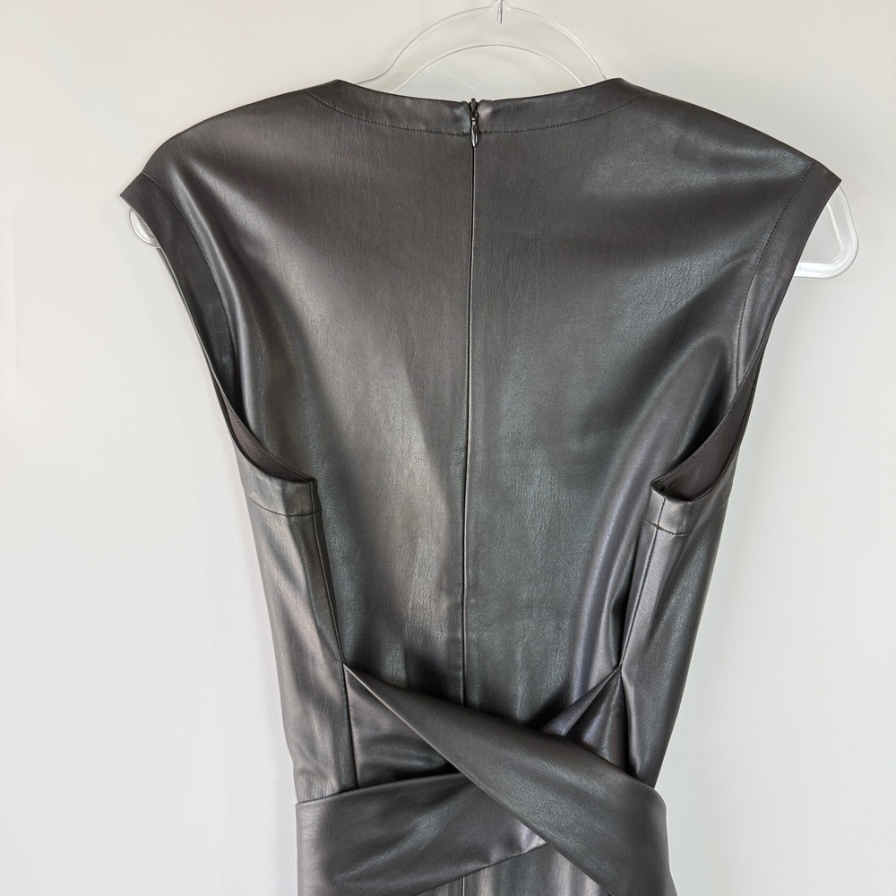 Modern Citizen Pilar Tie-Front Dress Women L Black Vegan Leather Midi MC20D94 - Picture 5 of 16